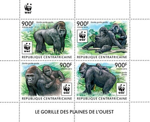 ЦАР, 2015, Гориллы, WWF, 4 марки в малом листе