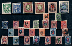 Украина, 1918-1919, Надпечатка трезубец, подборка марок
