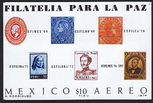 Мексика, 1974, 100 лет ВПС, Выставка почтовых марок, блок