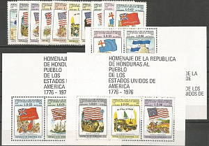 Гондурас, 200 лет США, Парусники, Лошади, 1976, 3 блока+10 марок