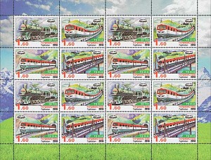 Таджикистан, 2013, Железная Дорога, Локомотивы, лист 4х4