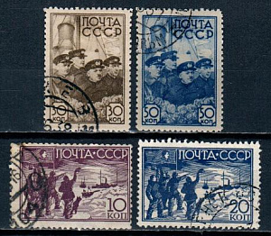 СССР, 1938, №602-05, Снятие полярников, серия из 4-х марок, (.)...