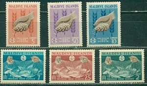 Мальдивы,1963, Борьба с Голодом.  Рыбы. 6 марок