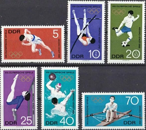 ГДР 1968, №1404-1409. Олимпиада в Мехико, Футбол, 6 марок