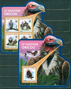 Джибути, 2016. Грифы, Птицы, WWF, малый лист +блок