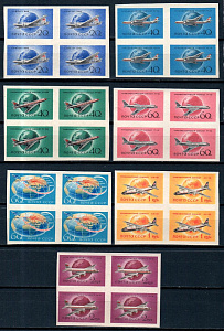 СССР, 1958, №2182-88, Самолеты,  б/з,  7 квартблоков