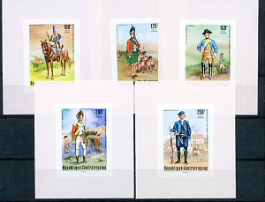 ЦАР, 200 лет США. Военная Униформа, 1976. 5 люкс-блоков ЦАР, 200 лет США. Военная Униформа, 1976. 5 люкс-блоков